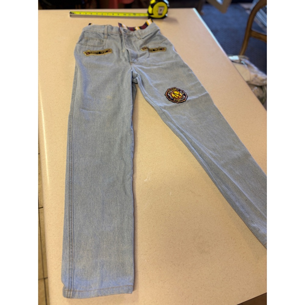 Vintage Don't Stop Varsity Sport Double Waist Light Wash Jeans Size 9/10